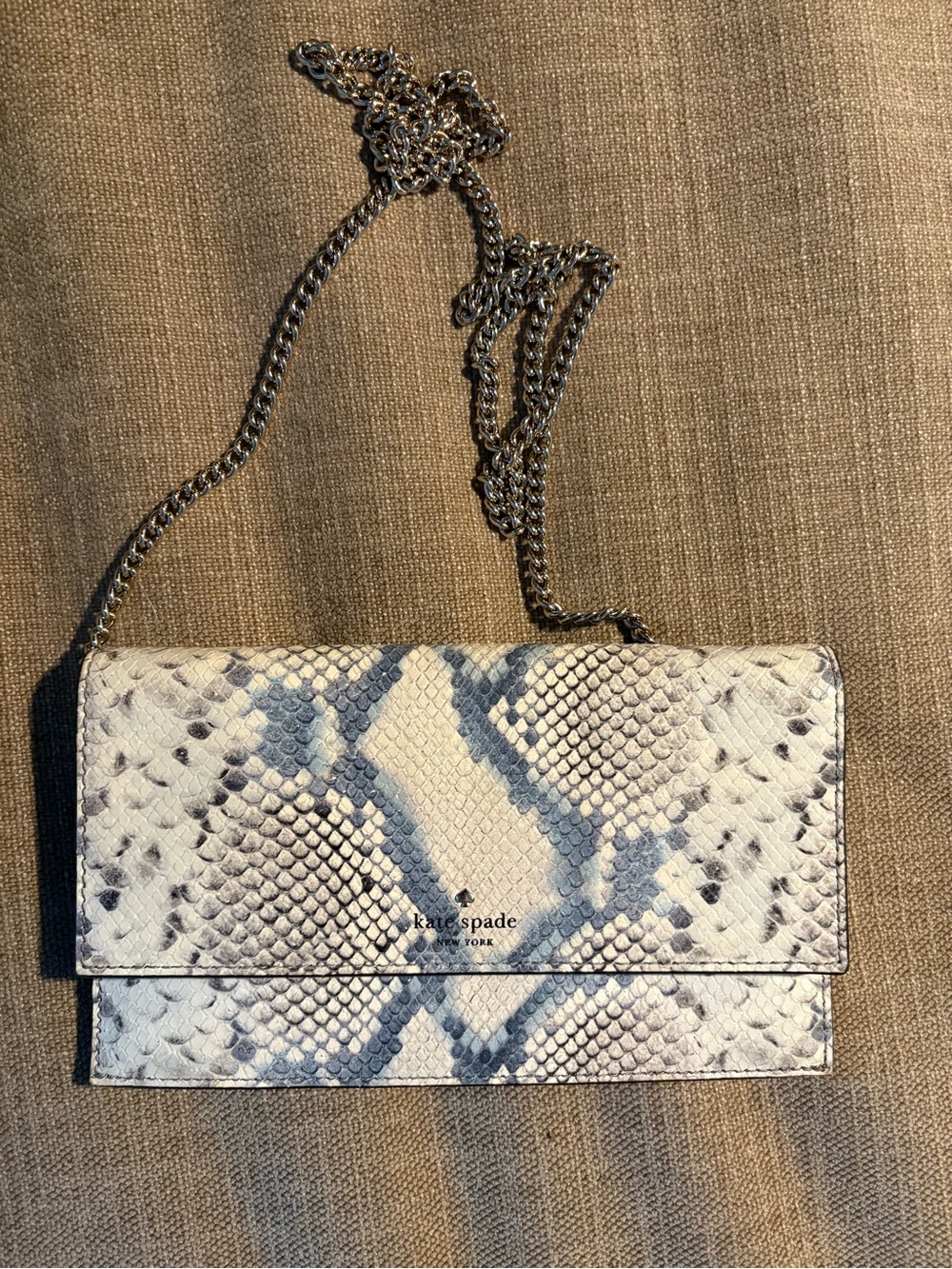kate spade White and Gray Snake-Print Chain Crossbody